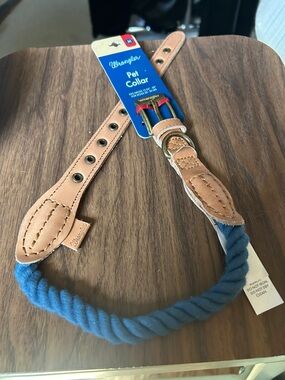 Wrangler Blue Rope Leather Trim Pet Collar NEW Size Medium 20-50 pounds